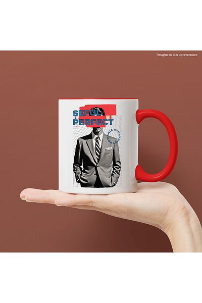 StoryGift Romania Mug perfect boss man in suit, male leader, 330ml, Ceramic with Red Handle, With Handle, STG.