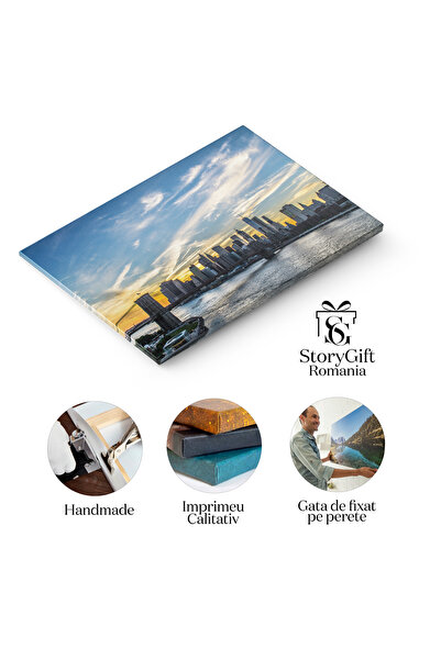 StoryGift Romania Tablou Canvas Manhattan La Apus, Pod Brooklyn, Oras, Panorama Urbana, Dramatic. 2933