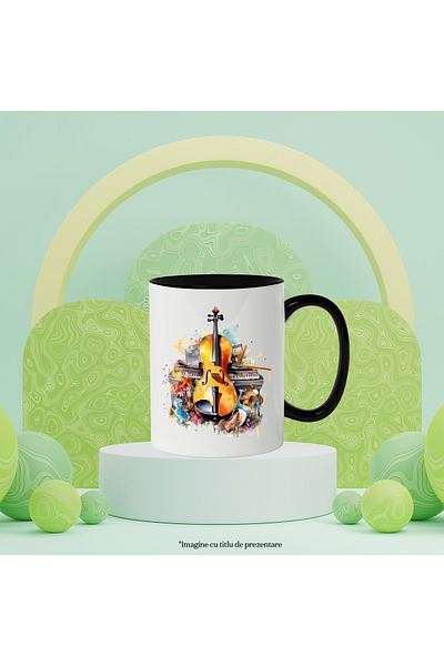 StoryGift Romania Mug With Cello, Musical Instruments, Piano, Flowers, Arcus, Multicolor 330 ml, , With