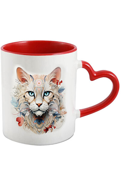 StoryGift Romania Cana Cu Cap De Pisica, Fantasy, Frunze, Flori, Petale, Mult...