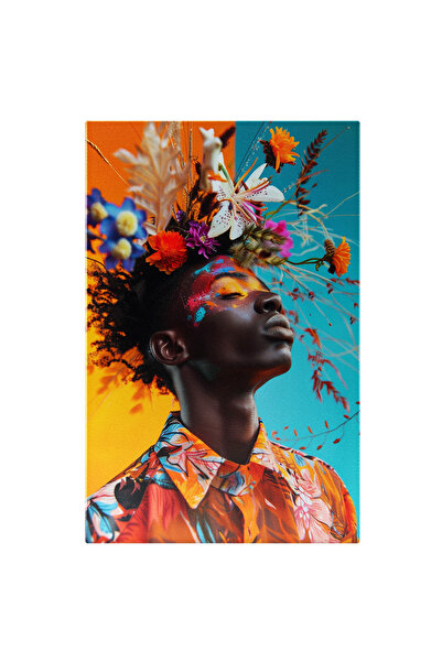 StoryGift Romania Tablou Canvas Cămașă Portocalie Cu Model Floral Contrast Portocaliu Turcoaz- Flori Accesorizat