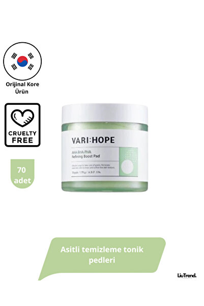 VARI HOPE VARI:HOPE Aha Bha Pha Refining Boost Pad 70 adet Asitli temizleme t...