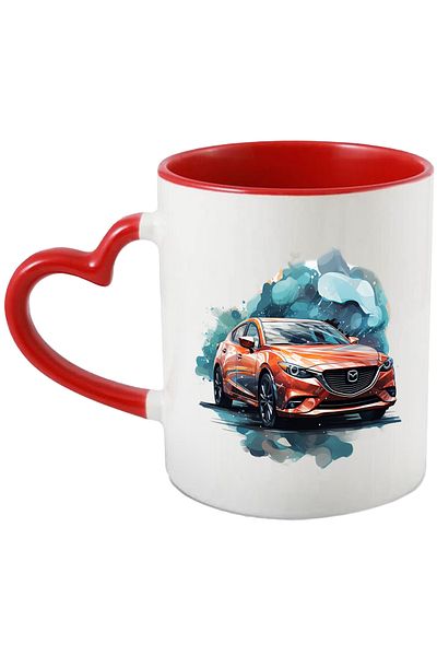 StoryGift Romania Cana Cu Masina, Mazda, Vechiul,, Car, Viteza, Apa, Watercolor, Multicolor 330 m, Cu Maner Inim STG