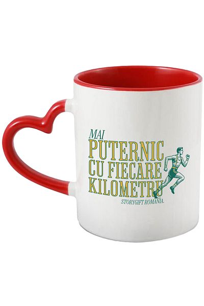 StoryGift Romania Cana cu Silueta Umana Alergare Sport Antrenament Motivational Mai Puternic Cu Fi, Cu Maner Inim STG