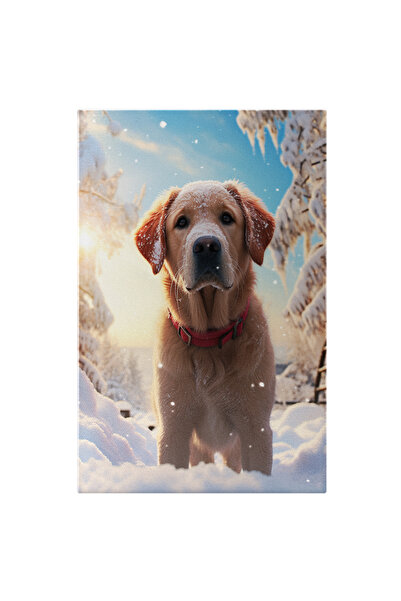 StoryGift Romania Tablou Canvas: Caine Alb Care Se Joaca In Zapada Cu Zgarda Rosie Si Urechi Inghetate De Frig P