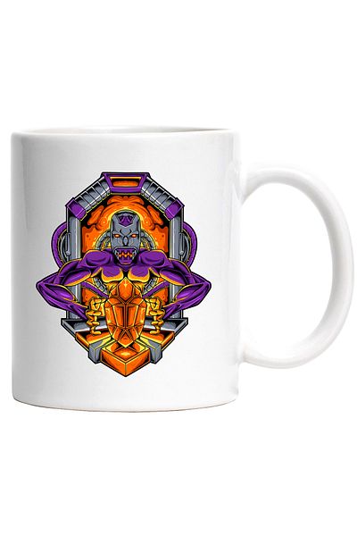 StoryGift Romania Monster Mug, Crystal, Robot, Arms, Cables, Sci Fi, Mecha, Multicolor 330 m, With White Handle