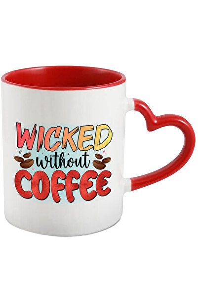 StoryGift Romania Cana cu mesajul "Wicked without coffee", ilustratie, lichid, fluid, boabe de caf, Cu Maner Inim STG