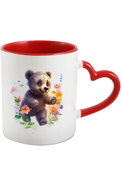 StoryGift Romania Cana cu un ursulet brun jucaus | ilustratie | flori | plant...