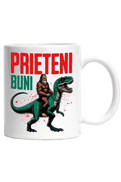 StoryGift Romania Cana cu Animal Maro BigFoot Calarind Un T-rex Dinozaur, Tex...