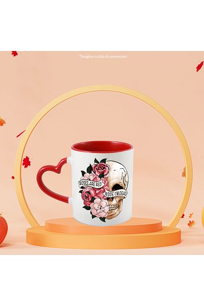 StoryGift Romania Mug with a skull "Roses are red, inside I'm dead", illustration, roses, red, With ,STG