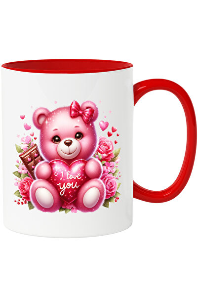 StoryGift Romania Cana cu un ursulet de plus care tine o inima in brate | mes...