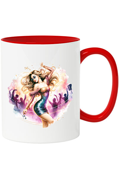 StoryGift Romania Cana cu o femeie frumoasa in club | ilustratie | se distreaza | muzica | dans | , Cu Maner Rosu STG