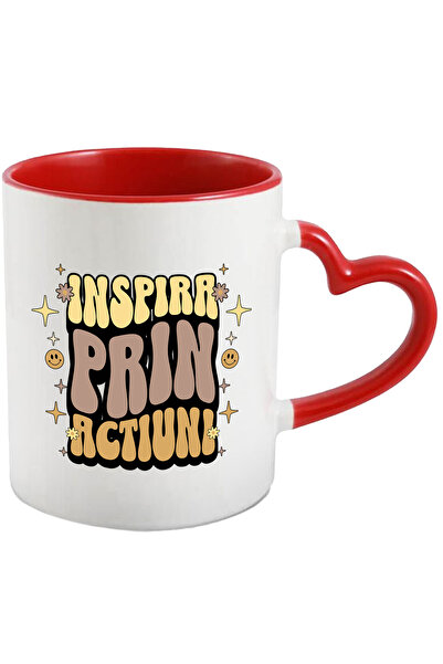 StoryGift Romania Cana Inspira Prin Actiuni, 330ml, Ceramica cu Maner Inima R...