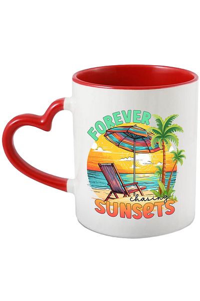 StoryGift Romania Mug with the message "Forever chasing sunsets", summer, vacation, relaxation, holiday, il, With ,STG