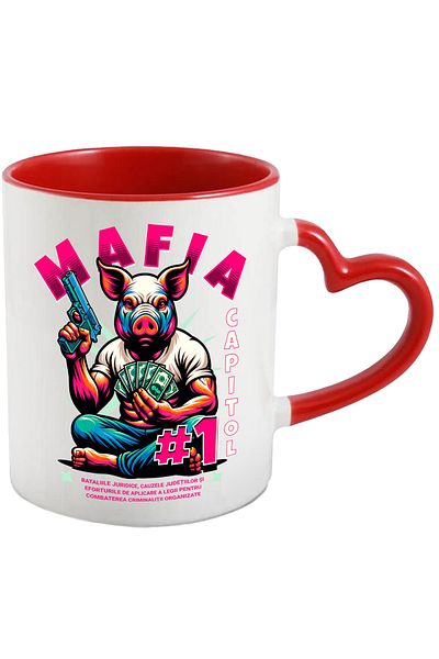 StoryGift Romania Mug Pig mafia gun money chapter 1 digital world, 330ml, Ceramic with Linen Handle, With Heart Handle STG