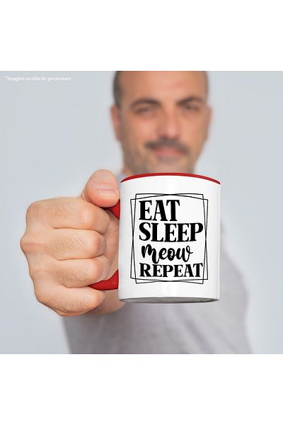 StoryGift Romania Mug with the text "Eat sleep, meow, repeat" - eat sleep meow repeat cat with , With ,STG .