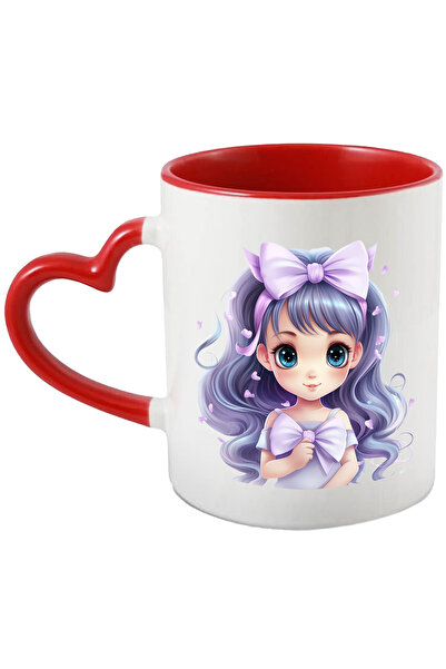 StoryGift Romania Cana cu o fetita dragalasa | ilustratie | funda | mov | vesela | ochii mari | fe, Cu Maner Inim STG