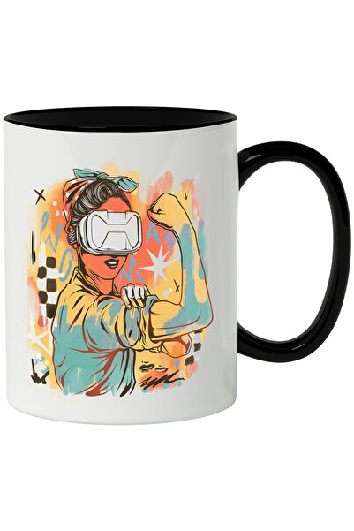 StoryGift Romania Cana Cu Ilustratie Abstracta, Femeie, Retro, Ochelari VR, M...