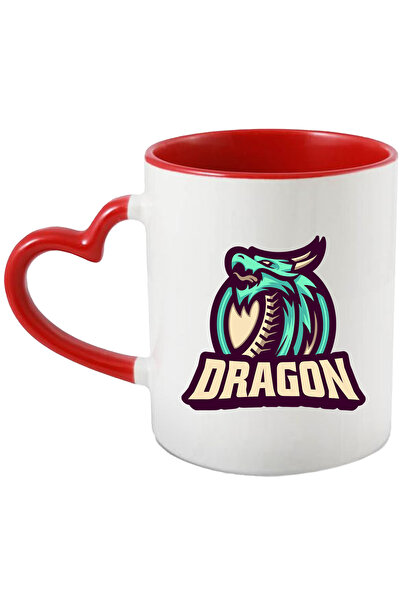 StoryGift Romania Cana Cu Mesaj Dragon, Emblema, Monstru, Fantasy, Coarne, Multicolor 330 ml, Cera, Cu Maner Inim STG