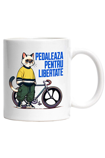 StoryGift Romania Cana cu Pisivca Tinuta moderna Cu Bicicleta Plimbare Relaxare Sport Text Pedalea, Cu Maner Alb STG
