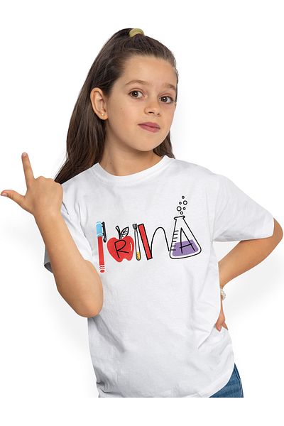 StoryGift Romania Children's T-Shirt With Name Irina, School, Chemistry, Materials, Algebra, Geometry 100% Cotton, Plain