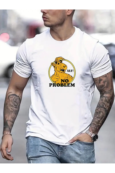 AEMİ Unisex Alf Štampano Oversize kroj okrugla kragna T-shirt
