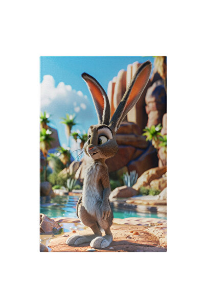 StoryGift Romania Tablou Canvas: Mama Iepure Cu Urechi Lungi Si Privirea Curioasa Pe Plaja Langa Marea Albastra