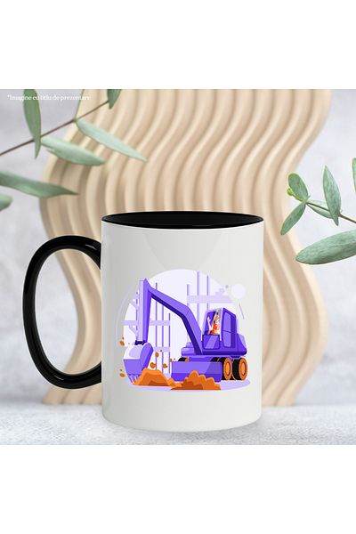 StoryGift Romania Mug With Equipment, Construction, Site, Building, Worker, Multicolor 330 ml, Wax, With ,STG