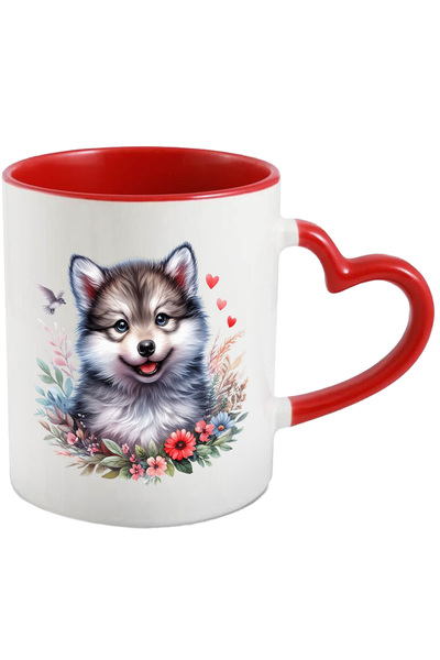 StoryGift Romania Cana cu un pui de lup in natura | ilustratie | fericire | libertate | jucaus | v, Cu Maner Inim STG