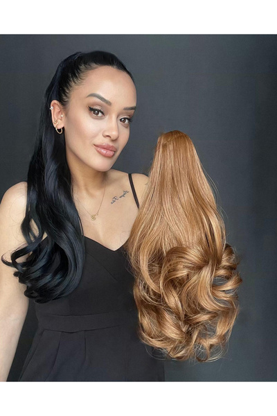 Suzan Peruk Sıcak Karamel Tokalı Dalgalı Mandallı Postiş At Kuyruğu