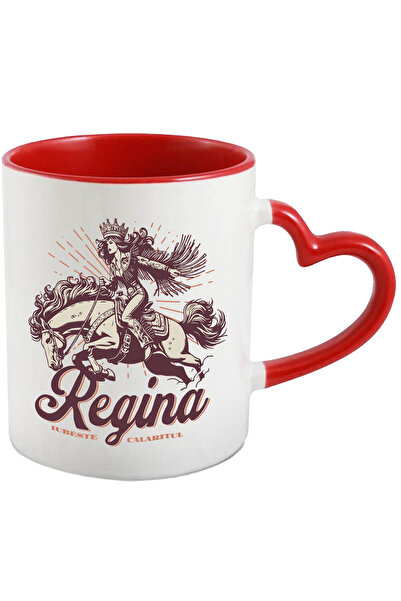 StoryGift Romania Cana cu Femeie Cu Coroana Regala Pe Cal Cowgirl Text In Lim...