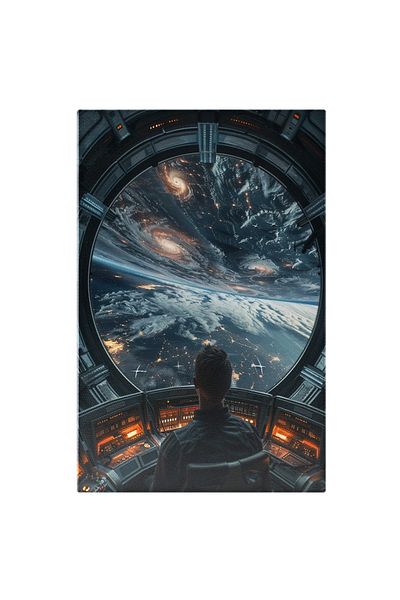 StoryGift Romania Tablou Canvas: Vedere Din Nava Spatiala, Om Comandant Care Priveste Trei Avioane Si Nori Pufos