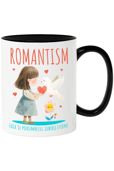 StoryGift Romania Cana cu Fata Stil Desene Animate Cu Breton Inima, Porumbel ...