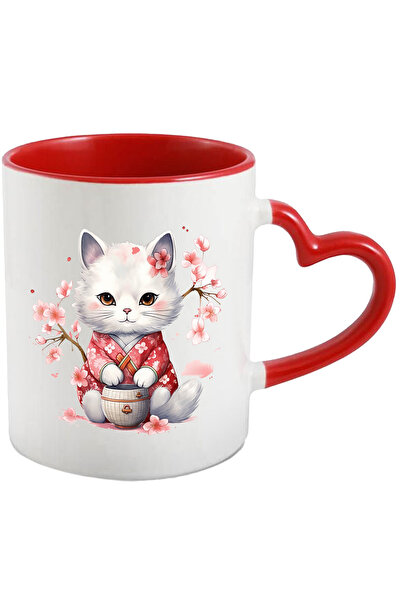 StoryGift Romania Cana cu o pisicuta alba care are vesminte traditionale japo...