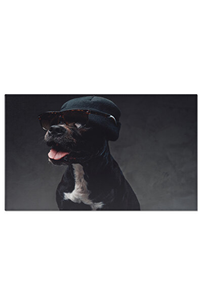StoryGift Romania Tablou Canvas - Catel Staffordshire Bullterrier Cu Ochelari Si Palarie La Moda
