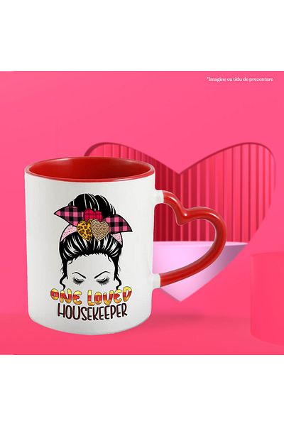 StoryGift Romania Mug with the message "One loved housekeeper", profession, illustration, work, dedication, , With ,STG .