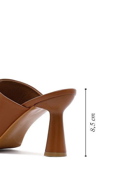 Derimod Women's Tan Heeled Leather Slippers 25Sfd133018
