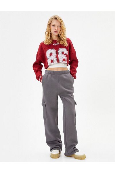 Koton Cargo Sweatpants High Waist Pocket Elastic Waist Cotton Blend