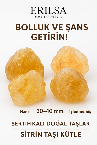 Erilsa Sertifikalı Ham İşlenmemiş İri Boy Sitrin Taşı Kütle – El Taşı Bolluk,...