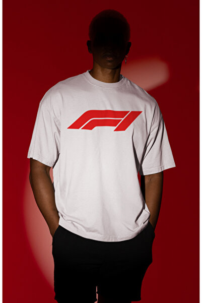 Fuddy Moda Unisex Oversize F1 Yazılı Tshirt, Formula 1 Baskılı Tişört