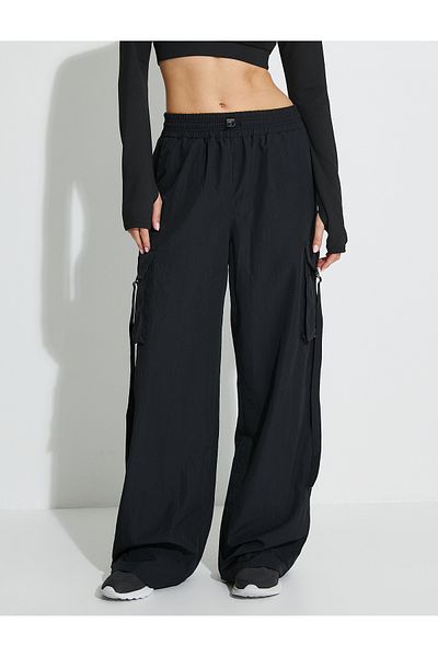 Koton Wide Leg Cargo Sweatpants Parachute Fabric High Waisted Elastic