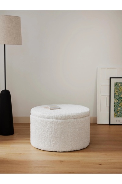 S Home Design Concept Zuzu Teddy Sandıklı Peluş Puf, Teddy, Beyaz