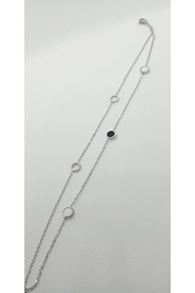 ndjewelry خلخال مطلي بالمينا باللون الفضي باللونين الأسود والأبيض