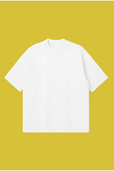 PURE POWER تي شيرت أساسي أبيض كبير الحجم للجنسين من القطن السميك المسامي