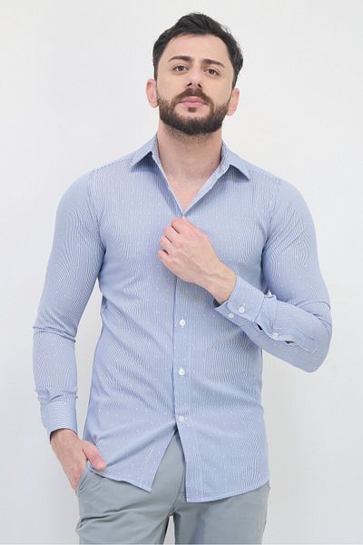 Scotch & Soda Men Modern Fit Kinetic Print Long Sleeve Dress Shirt, Navy