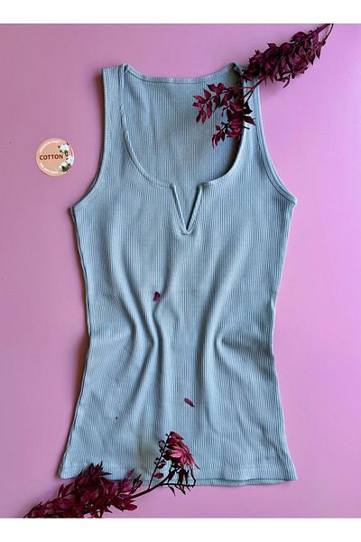 VicTroy Luniva 2-Pack Black and Blue Color Women's Tank Top |   V-Neck, Cotton, Summer Stylish Ribbed Blouse