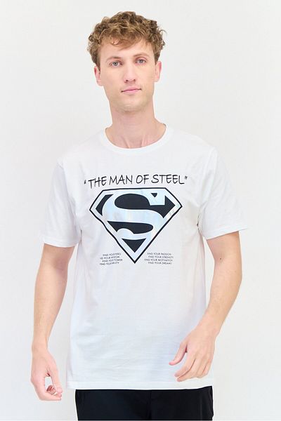 DC COMICS Men Superman Crew Neck Short Sleeve Printed T-Shirts, White