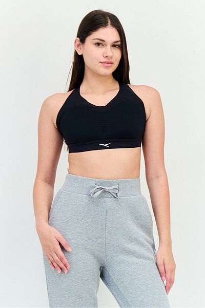 Reebok حمالة صدر رياضية مبطنة بشعار العلامة التجارية للنساء، باللون الأسود