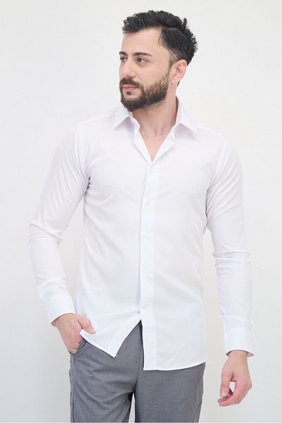 Scotch & Soda Men Modern Fit Plain Long Sleeves Dress Shirt, White