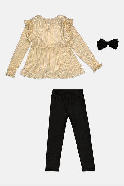 Dkny Toddlers Girl 2 Pcs Metallic Top And Pants Set With Scrunchie, Multicolor